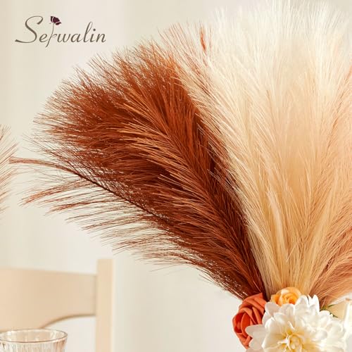 Serwalin 60pcs Orange Pampas Grass Decor, 17.7Inch Fall Artificial Pampas Grass, Faux Pampas Flower Arrangement for Home Decor Wedding Party Centerpieces Decoration Vase Filler - color: I Fall Sunset