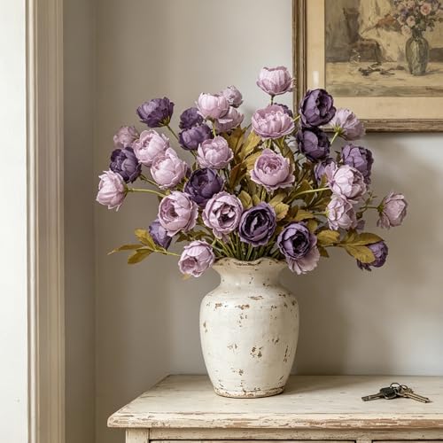 LESING Artificial Peony for Vase, 6 Pcs Fake Peonies 28'' Faux Silk Flowers Bulk Branches with Stems for Tall Vase Home Decoration Table Centerpiece (Purple) - color: Purple