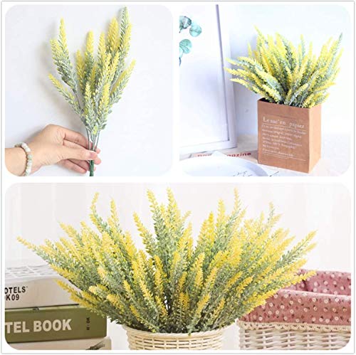 Artificial Flowers Lavender, Fake Flowers for Decoration Faux Flower Plants Plastic Greenery Decorations for Outdoor Garden Outdoors Home Art Floral Arrangements Wedding DIY Bouquet - Yellow 4 Pack - color: Lavender-yellow-4 Pack