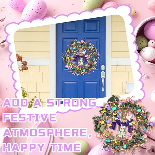 20 Inch Easter Wreaths with Cross Artificial Easter Eggs and Flowers Wreath for Front Door Spring Door Hanging Decorations for Home Party Holiday Celebrations Window Wall Decor - color: Easter-3
