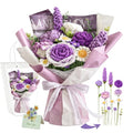 Handmade Crochet Flower Bouquet, Pink Rose & Carnation Knitted Flowers, Gift For Girlfriend, Birthday, Anniversary, Mother’s Day, Wedding Or Graduation (Includes Card) (Purple) - color: Purple