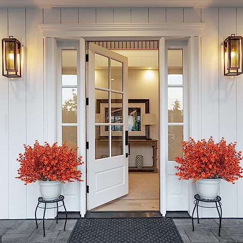 8Pcs Babys Breath Artificial Fake Fall Flowers, Real Touch Orange Plants Silk Flowers for Vase Home Office Wedding Indoor Outdoor Centerpiece Table Party Autumn Christmas Decorations - color: Orange, size: 8 Bundles