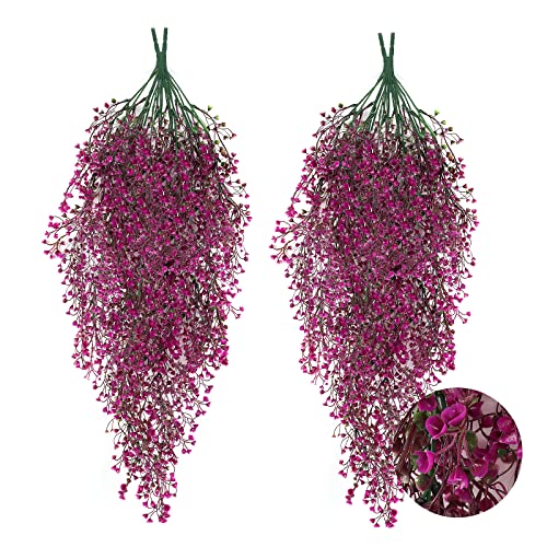 RECUTMS Hanging Fake Vines Artificial Hanging Plants Greenery 4Pcs Faux Wall Vines Ferns with Plastic Flowers for Summer Spring Wedding Graduation Bedroom Indoor Outdoor Home Office Decor(Fuchsia) - color: Fuchsia-hanging