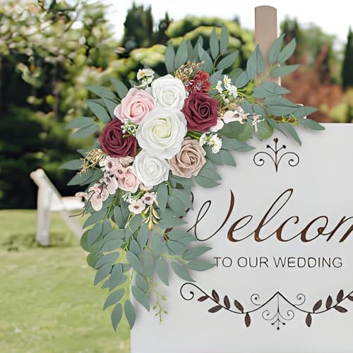 Wedding Arch Flowers, Artificial Arch Flowers for Wedding Welcome Signs Floral, Reception Backdrop Decoration, Bridal Shower, Baby Shower, Photo Backdrop Decorations (Red) - color: Red