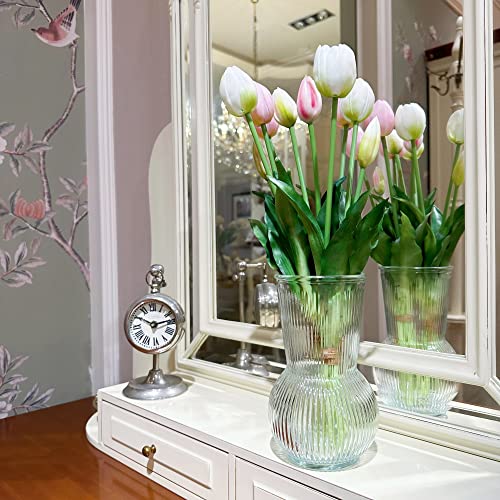 16-inch Premium Real Touch Fake Tulips, Artificial Flowers with Buds, Flexible Stem Easy to Shape, Faux Tulips (Vase not Included), 10-Pack Set of Piggy Pink - color: Piggy Pink