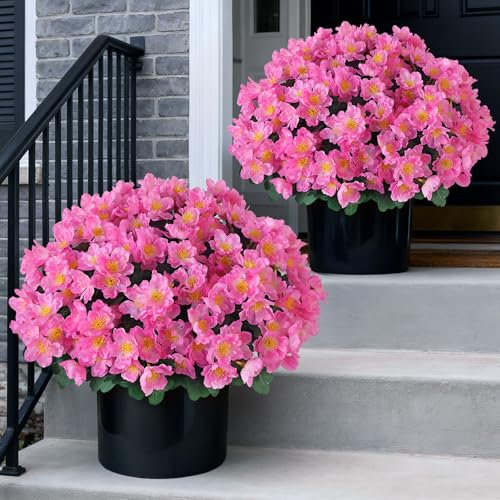 Juxdp 2 Sets of Artificial Camellia Topiary Ball Trees for Front Door(Pink) | No Assembly Required, Fade-resistant, Fake Flower Potted Plants, Faux Potted Bushes, for Farmhouse/Porch/Garden/Outdoor Decor - color: Pink