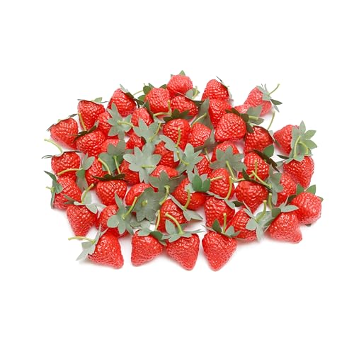50PCS Simulation Fruit Strawberry Realistic Fake Fruit Strawberry Used for Home Kitchen Party Decoration Photography Props Fruit Basket Decoration Christmas Thanksgiving Gift - color: Strawberry