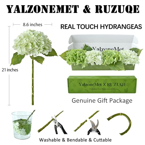 YalzoneMet Hydrangea Artificial Flower Natural Lifelike Real 21 inch Latex Long Stem 2 Light Green+2 Dark Green Hydrangea Flower Bouquets for Home Party Outdoor Wedding Table Centerpiec Decor - color: Dark/Light Green