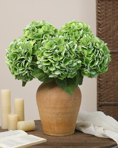 5pcs Green Hydrangea Artificial Flowers Real Touch Latex Large Fake Hydrangeas 21in Lifelike Full Dried Faux Hydrangeas Flowers for Home Decor Wedding Party Arrangements - color: Green, size: 5Pcs