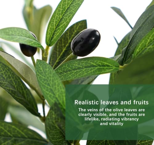 Olive Trees Artificial Indoor, 6FT Faux Olive Tree with Black Planter, Tall Fake Tree with Artificial Moss Natural Trunk Realistic Fruits for Home Office Decor Indoor