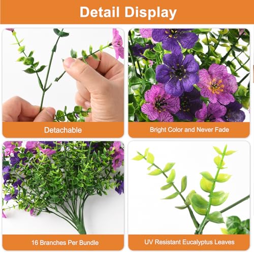 Artificial Hanging Flowers for Outdoors, 2 Pcs Fake Hanging Plants Spring Summer Decor, UV Resistant No Fade Faux Silk Daisy Flower for Planters Front Door Porch Patio Yard Garden(Double Purple) - color: Double Purple