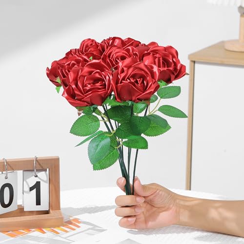 Half-Finished DIY Flower Kit: 100 Pre-Cut Satin Petals to Make Your Own Eternal Roses for Wedding & Party Decorations (Wine Red) - color: 100 Pcs Wine Red