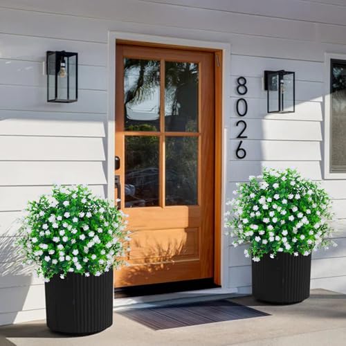 2Pack Artificial Topiary Ball Tree Outdoor with Spike,Spring Faux Boxwood Topiary Fake Bushes Shrubs White Realistic,15.8" D UV Resistant Artificial Greenery Plants for Outdoor Planter Garden Porch - color: White