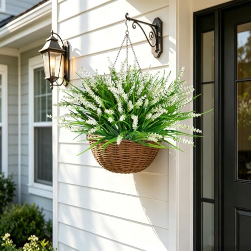20Pcs Fake Plants Artificial Flowers Monkey Grass for Outdoors，UV Resistant Realistic White Artificial Plants Outdoor，No Fade Greenery Shrubs Outside Decor for Courtyard Porch Patio Garden - color: White, size: 20Pcs