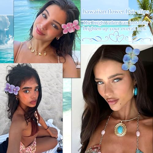 8 PCS Bohemian Flower Hairpin Artificial Hair Clip -Flower Hair Clips Hawaiian Tropical Orchid Hair Clips for Seaside Holiday Bridal Hair Accessories Bobby Pins Headwear for Woman Girl Lady