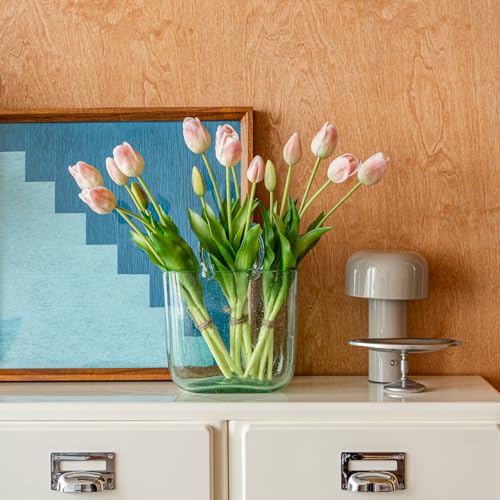 Artificial Tulips Flowers,Soft Touch Latex Bouquet, Fake Tulips,Spring Wedding Home Room Table Centerpiece Decor - color: 15pcs Powder Pink(no Vase)