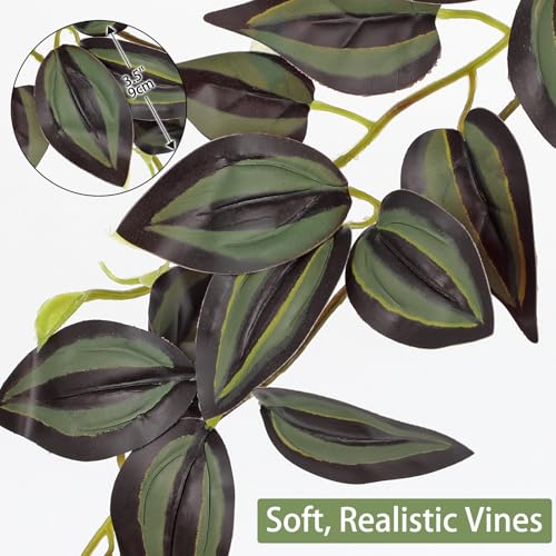 DILATATA Fake Plants Artificial Potted Plants 20 Inch Faux Peperomia Ivy Vine Plant Hanging Plant for Home Office Desk Shelf Indoor Outdoor Decor - color: Wandering Jew-green&purple