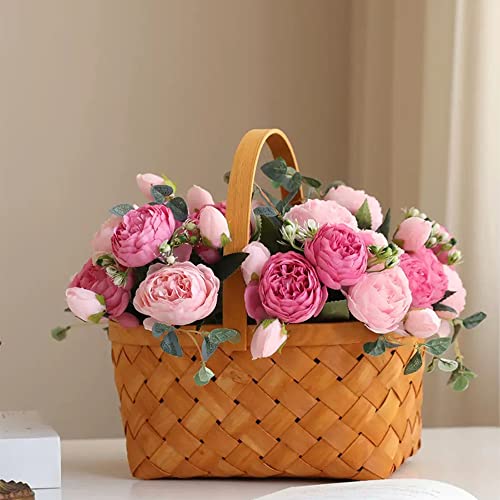 Artificial Peony Flowers Silk Peony Rose Real Touch Fake Flowers 3pcs Single Stem with 5 Heads Bouquet for Home Wedding Party Decoration (Pink) - color: Pink
