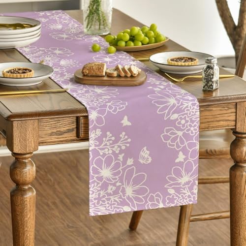 Artoid Mode Purple Bloom Flowers Butterfly Spring Table Runner,Seasonal Summer Kitchen Dining Table Decoration for Home Party Decor 13x72 Inch - color: Purple, size: 13" x 72", Table Runner