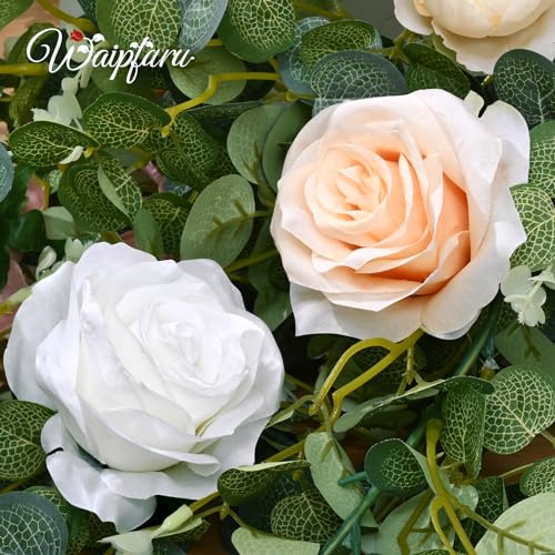 Waipfaru 6Ft Eucalyptus Greenery Garland with Flowers, Flower Rose Garland Decorations for Wedding Table Runner Centerpieces Backdrop Party Room Decor (White) - color: Champagne-6.07ft, size: 1 Pack
