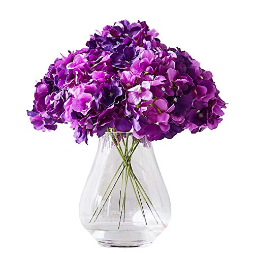 Artificial Hydrangea Flower Heads 10 Dark Purple Hydrangea Silk Flowers Head for Wedding Centerpieces Bouquets DIY Floral Decor Home Decoration with Long Stems - color: 10pcs Dark Purple, size: Large