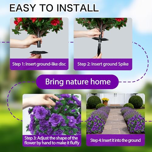 Artificial Flowers for Outdoors, Faux Outdoor Plants Fake Plants Topiary Balls Artificial Outdoor Set of 2 with Ground Spike for Home Front Porch Patio Garden Decor (Purple) - color: Purple