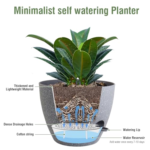 Meowell 12 inch Large Self Watering Pots, Plant Pots with Mesh Drainage Holes for Indoor Outdoor Plants, Plastic Planters with Deep Reservoir for Garden House Flower Plants, Speckled Grey - color: Speckled Grey, size: 12inch B