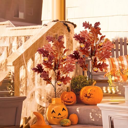 SNAIL GARDEN 2 Pcs 39.3in /100cm Faux Oak Fall Floral Stems with Acorns,Large Artificial Fall Stems for Vases Filler, Autumn Decor Oak Leaves Artificial Fall Flowers Wedding Porches Courtyards