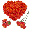 Artificial Satin Sunset Red Rose Flower Heads,42 Pcs Orange Red Silk Rose Heads with Stems,3.5'' Rose Artificial Flowers Bulk,Artificial Rose Flower Heads for DIY Crafts Bouquet (42, Sunset red) - color: Sunset
