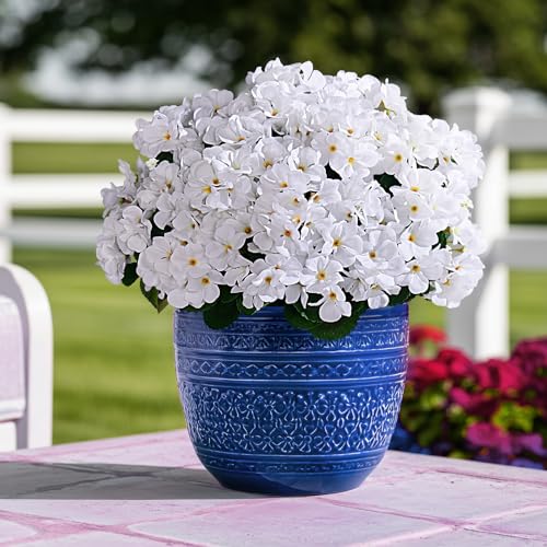 Artificial Crabapple Flowers for Outdoor 10 Pcs Artificial Chinese Flower Fake Flowers with Stems Silk Realistic Floral Arrangement for Front Door Porch Planter Patio Balcony (White) - color: White