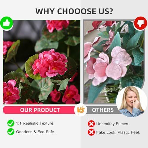 Artificial Geranium Flowers for Outdoor 2 Pcs Artificial Red Flower Fake Flowers with Stems Silk Realistic Look Real Floral Arrangement for Front Door Porch Planter Patio Balcony (2 Pcs Rose Red) - color: 2 Pcs Rose Red