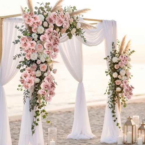 IPOPU Dusty Pink Orchid Artificial Flowers 30" Real Touch Fake Orchid Latex Realistic Flowers Phalaenopsis Branches for Home Party Wedding Bridal Shower Decoration, 2pcs Dusty Pink - color: Dusty Pink