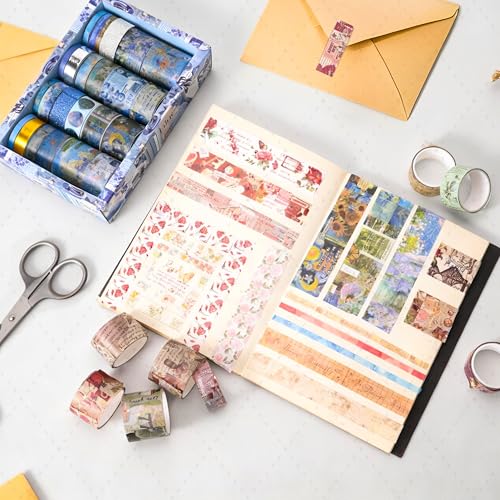 24 Rolls Washi Tape Set,Floral Decorative Tape for Scrapbooking Supplies,Junk Journal,DIY Art Crafts,Planners and Gift Wrapping(Art Oil Painting Series) - color: Art oil Painting Series