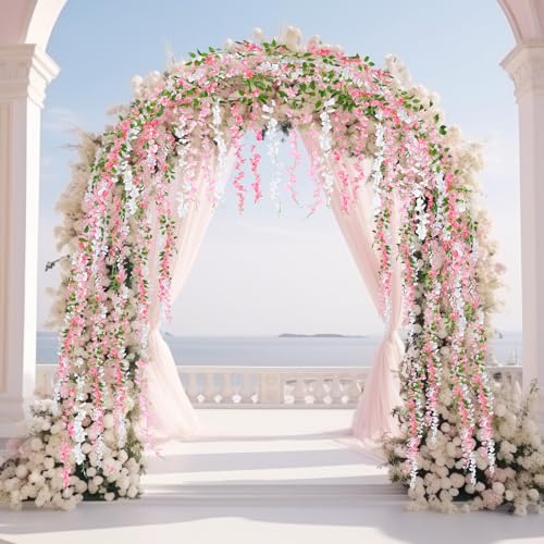 Thiccywoov 8pcs Wisteria Artificial Flowers Garland, 7.2Ft/Piece Wisteria Hanging Flowers Garland for Wedding Arch Decoration Outdoor Ceremony Home Backdrop Garden (Pink,Dark Pink,White) - color: Pink, Dark Pink, White