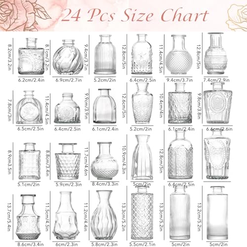 24 Pcs Glass Bud Vase Set, Small Glass Vases for Flowers, Mini Clear Bud Vases for Centerpieces, Wedding, Home, Office and Table Decoration, Clear - color: Clear, size: 24pcs