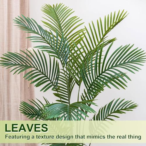Artificial Palm Tree 6FT Tall, Faux Palm Tree Indoor Outdoor, 72in Fake Tropical Areca Plant with Planter, Lifelike Leaves Large Potted Floor Plant for Home Office Living Room Decor