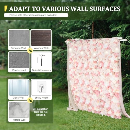 23.6 x 15.7 Inch 12 Pcs Artificial Flower Wall Panel, 3D Flower Backdrop Rose Decoration Silk Floral Wall Wedding Flower Decorations Backdrop for Home Party Wedding Anniversary Birthday Stage.