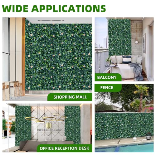Takywep 12 Pack 20 x 20 Inch Artificial Grass Wall Panels,PE Fake Greenery Privacy Fence for Indoor and Outdoor Decor