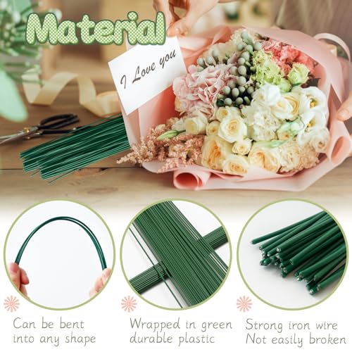 100 Pcs Floral Stems Wire for Paper Flower,14 Inch 2 Gauge Dark Green Floral Stem Wire,Crafting Floral Stem for Flower Arrangements DIY,Bouquet Stem Wrapping and Crafts - size: 100 Pcs Green 2 Gauge