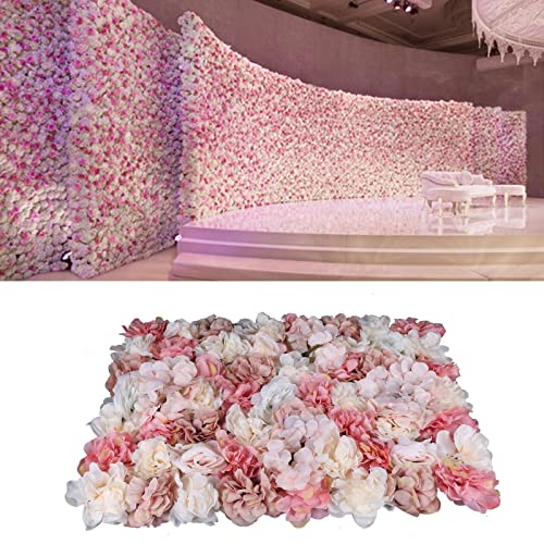 6 Pcs Artificial Silk Flower Wall Panel, Autumn Dahlia Rose Hydrangea Floral Backdrop for Wedding Photography Party Home Decor（15.75x23.62 inches） - color: 6pcs Rose+dahlia+hydrangea