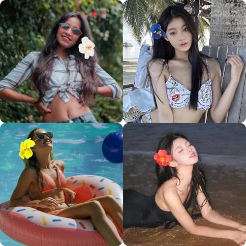 6Pcs Hawaiian Flower Hair Clips for Women,Plumeria Hair Clips Hibiscus Hair Barrettes, 3.5 Inch Boho Artificial Flower Clips, Cute Hair Accessories for Women Girls Summer Vacation Beach Party - color: Hawaiian Style Color A:Orange, Purple, Red, White, Yel