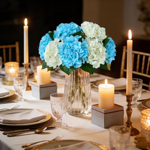ZYTUYO 5PCS Sky Blue Hydrangea Artificial Flowers Small Fake Latex Real Touch Hydrangeas Flowers with Stems Faux Silk Bouquet for Home Decor Table Wedding Party Outdoor Centerpiece - color: Sky Blue