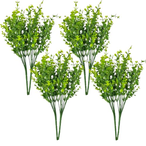 8 Bundles Multi colored artificial eucalyptus leaves, plastic plants, outdoor plants, indoor decorative artificial plants, porch window frames, green plant decorations (8, Little eucalyptus) - color: Little Eucalyptus