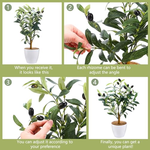 Giegxin 2 Pack 15.8 Inch Small Artificial Olive Tree Indoor 40cm Faux Olive Plant with White Pot for Home Office Room Table Modern Decor - color: White