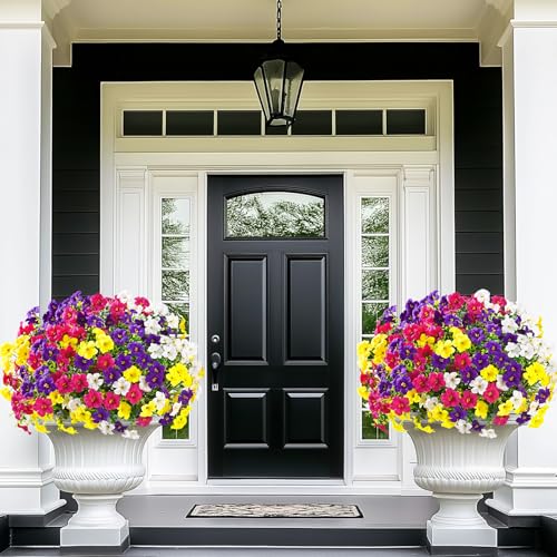 Artificial Flowers for Outdoors, 12 Bundles Mixed Color Artificial Petunias Fake Flowers for Outside, UV Resistant Realistic Silk Flowers for Decorations, Outdoor Faux Flowers Plants for Garden Porch - color: Mixed 4 Colors, size: 12 Pack