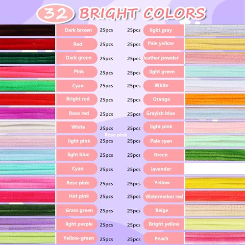 800Pcs Pipe Cleaners Craft, 32 Colors Pipe Cleaner Bulk, Thick Fluffy Chenille Stems, Crafting Supplies with Decorative Beads, Keychain, Round Cardstock & Assorted Pom Poms, DIY Projects for Gift - color: 800 Pcs 32 Colors-Donuts
