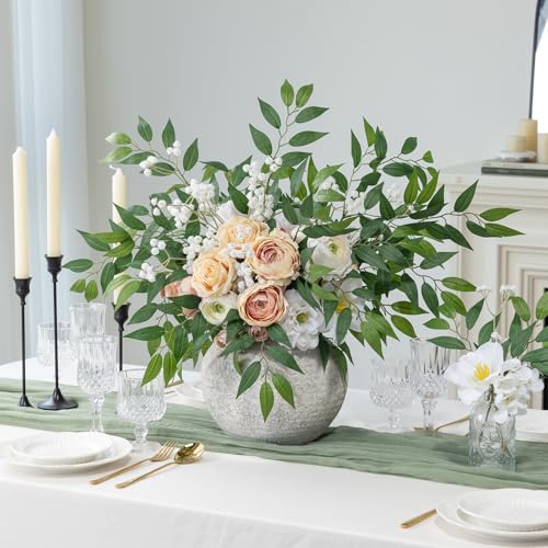 mizii 24pcs Italian Ruscus Artificial Greenery Stems Silk Green Leaves 20in Fake Spray Plants Stem Garland Greenery Decoration for Centerpieces Wedding Arch Flower Bouquet Table Room Wall Decor (24)