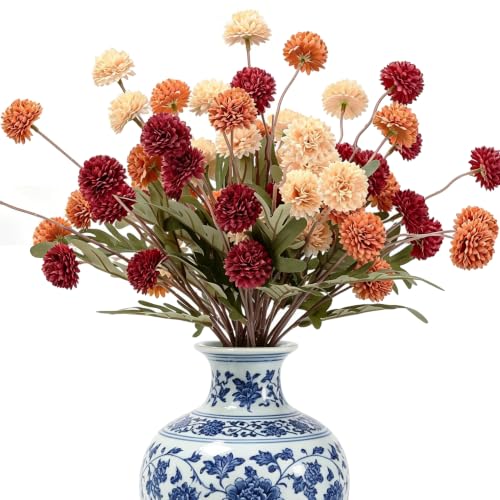 HNVNER Fall Artificial Flowers for Vase, 10 Pcs Fake Silk Pompon Mum Indoor, Faux Mini Chrysanthemums Long Stem for Table Centerpieces Vase Fillers Home Décor - color: Mixed Color