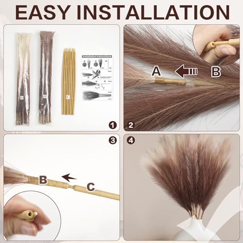 8Pcs 3FT Colorful Faux Pampas Grass for Boho Decor, KALYLOC Non-Shedding Fluffy Artificial Bulrush, Tall Reed Fluffy Stems Vase Filler Living Room Wedding Decoration (Coffee) - color: Coffee