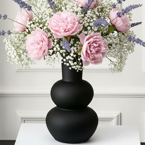 Black Ceramic Vase, Modern Vases for Pampas Grass, Matte Clay Vases for Wedding Decorative for Table, Living Room, Shelf, Bookshelf and Entryway Décor - color: B-black Small Vase